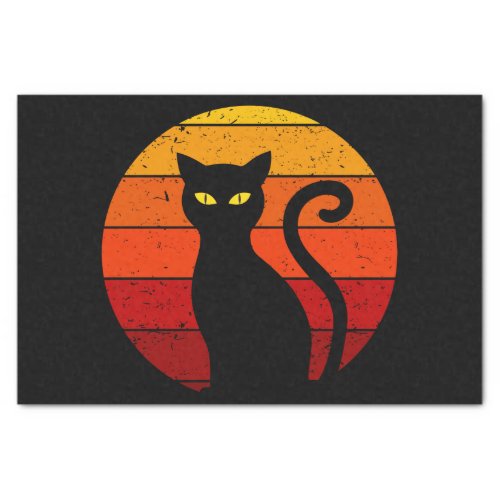 Vintage Retro Sunset Halloween Black Cat I Tissue Paper