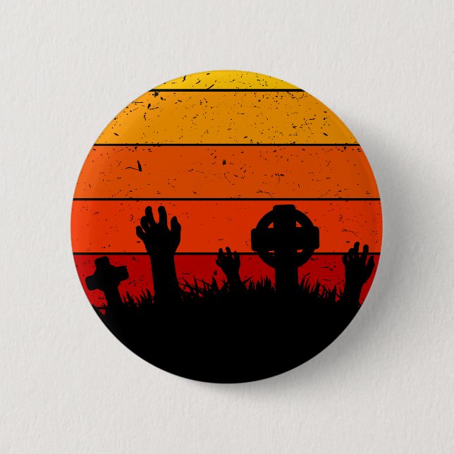 Vintage Retro Sunset Halloween Cemetery I Button (Front)
