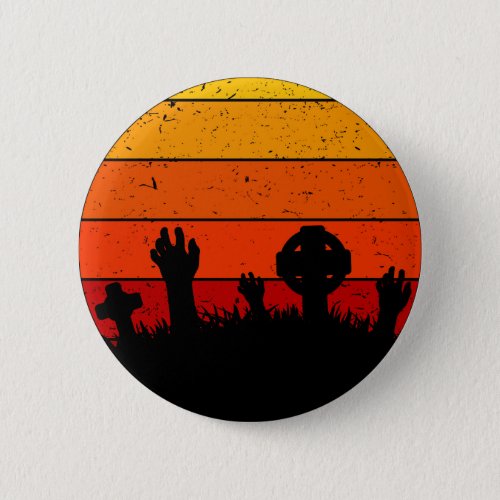 Vintage Retro Sunset Halloween Cemetery I Button