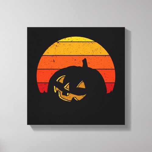 Vintage Retro Sunset Halloween Pumpkin I Canvas Print