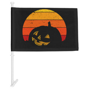Vintage Retro Sunset Halloween Pumpkin I Car Flag
