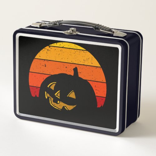 Vintage Retro Sunset Halloween Pumpkin I Metal Lunch Box