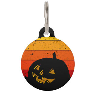 Vintage Retro Sunset Halloween Pumpkin I Pet ID Tag