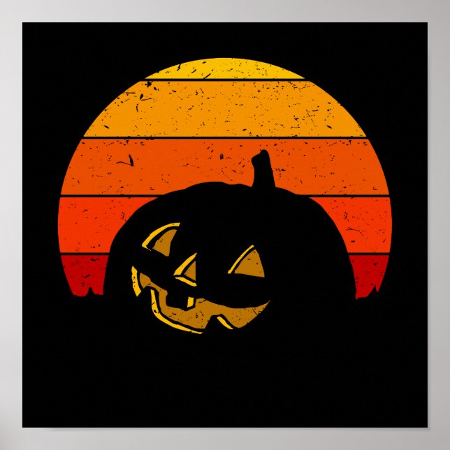 Vintage Retro Sunset Halloween Pumpkin I Poster (Front)