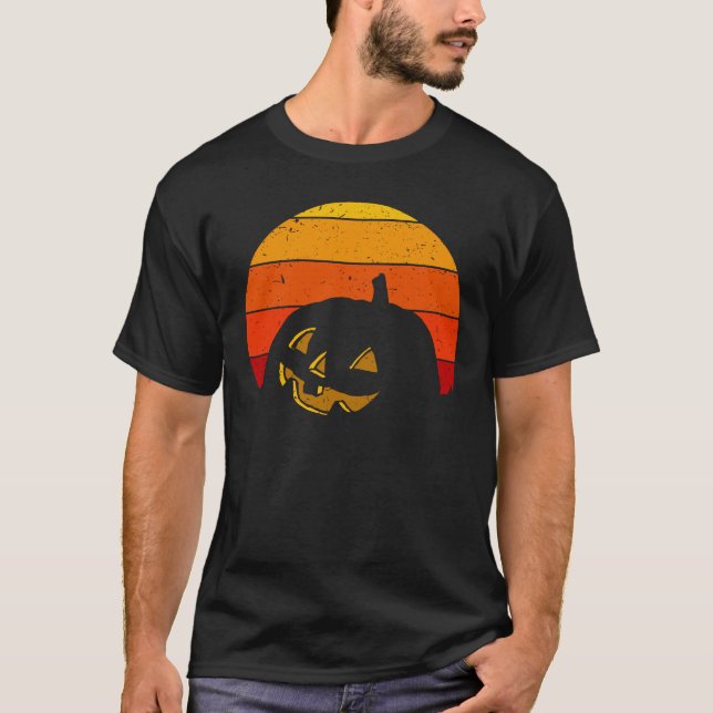Vintage Retro Sunset Halloween Pumpkin I T-Shirt (Front)