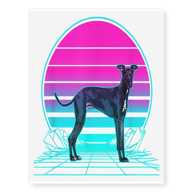 Vintage Retro Sunset Italian Greyhound Temporary Tattoos (Front)