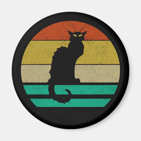 Vintage Retro Sunset Le Chat Noir Black Cat Magnet