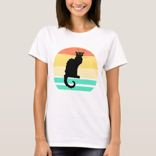 Vintage Retro Sunset Le Chat Noir Black Cat T_Shirt
