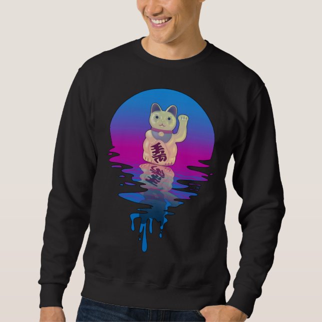 Vintage Retro Sunset Lucky Cat Sweatshirt (Front)