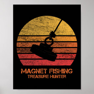 Vintage Retro Sunset Magnet Fishing Poster