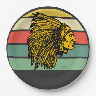 Vintage Retro Sunset Native American Graphic Paper Plates