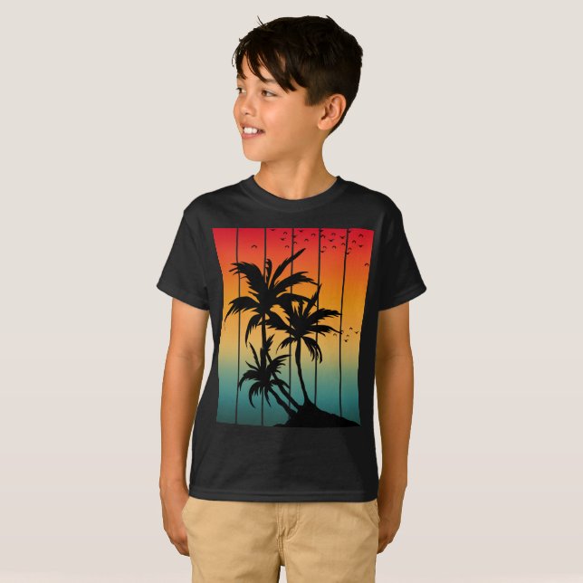 VINTAGE RETRO SUNSET PALM TREES T-Shirt (Front Full)