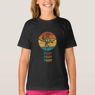 Vintage Retro Sunset & Pilot Flying, Aviation, Kid T-Shirt