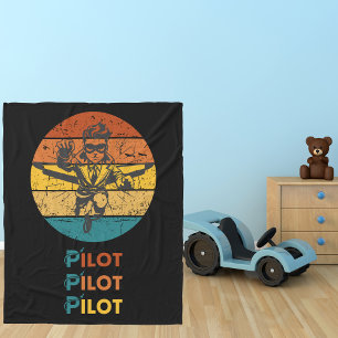 Vintage Retro Sunset & Pilot Flying, Aviation,Kids Fleece Blanket