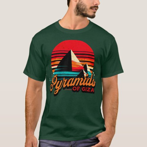 Vintage Retro Sunset Pyramids of Giza Design T_Shirt