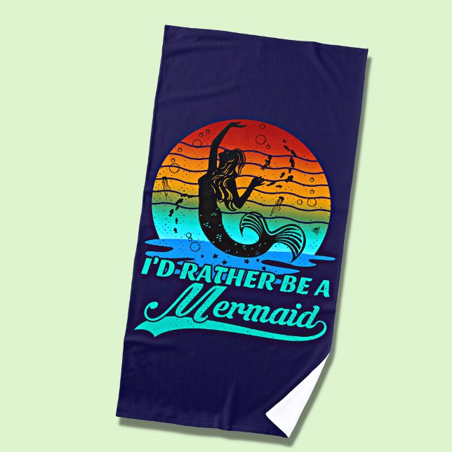 Vintage Retro Sunset Rather Be A Mermaid Beach Towel (Creator Uploaded)