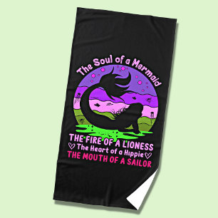 Vintage Retro Sunset Soul of a Mermaid Beach Towel