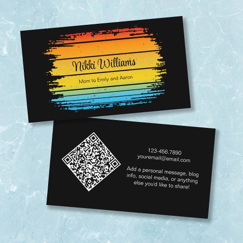 Vintage Retro Sunset Vibes Grunge QR Code Black Calling Card