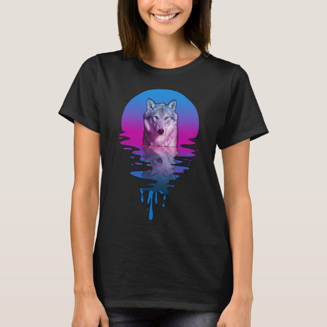 Vintage Retro Sunset Wolf T-Shirt (Front)