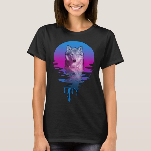 Vintage Retro Sunset Wolf T-Shirt (Front)
