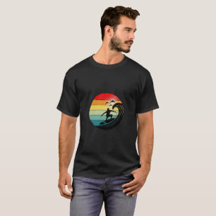 Vintage Retro Surfing Sunset Wave Silhouette Beach T-Shirt