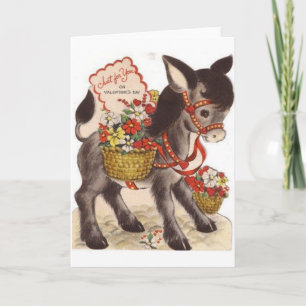 Vintage Retro Sweet Little Donkey Valentine's Day Holiday Card