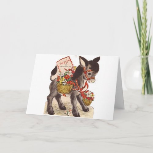 Vintage Retro Sweet Little Donkey Valentines Day Holiday Card