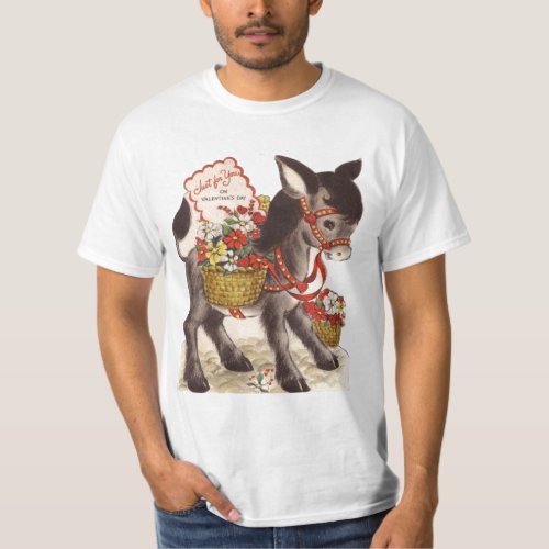 Vintage Retro Sweet Little Donkey Valentines Day T_Shirt