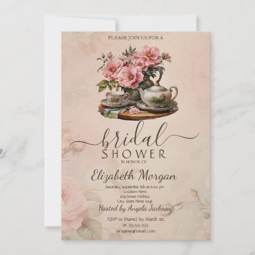 Vintage Retro Tea Set Flowers Bridal Shower Invitation