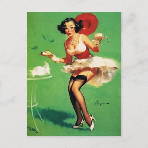 Vintage Retro Tea Time Pinup Girl Postcard