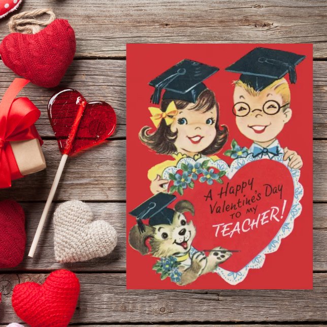 Vintage Retro Teacher Valentine's Day Holiday Postcard (Creator Uploaded)