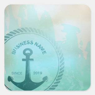 Vintage Retro Teal Anchor Nautical Wedding Custom Square Sticker