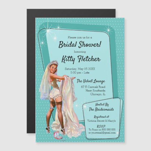 Vintage Retro Teal Pin Up Bride Bridal Shower Magnetic Invitation