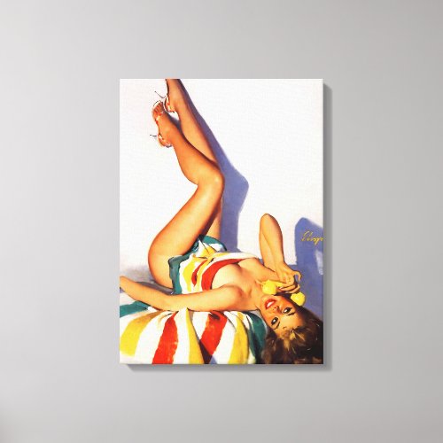 Vintage Retro Telephone Pin up Girl Canvas