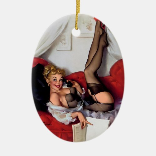 Vintage Retro Telephone Pinup girl Ceramic Ornament