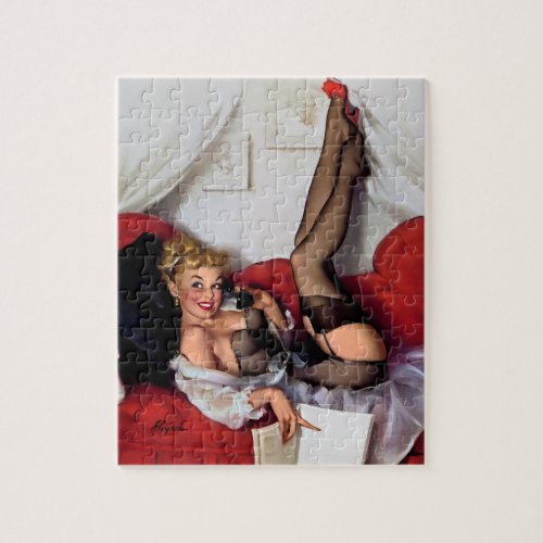 Vintage Retro Telephone Pinup girl Jigsaw Puzzle