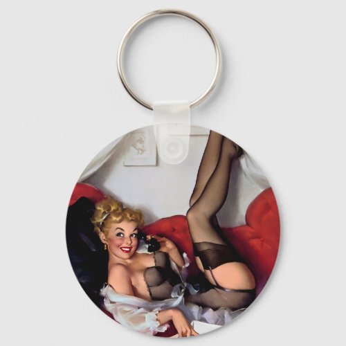 Vintage Retro Telephone Pinup girl Keychain