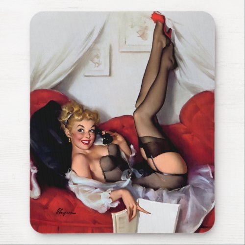 Vintage Retro Telephone Pinup girl Mouse Pad