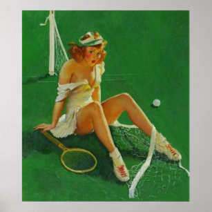 Vintage Retro Tennis Pinup Girl Poster