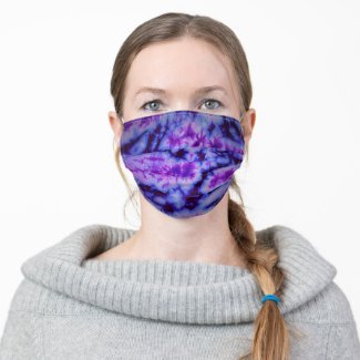 Vintage Retro Tie Dye in Shades of Blue and Purple Cloth Face Mask