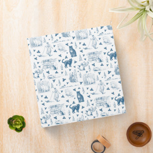 Vintage Retro Toile Pattern Cat Catnip White Blue 3 Ring Binder