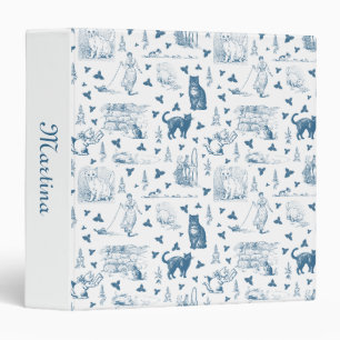 Vintage Retro Toile Pattern Cat Catnip White Blue 3 Ring Binder