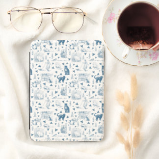 Vintage Retro Toile Pattern Cat Catnip White Blue Kindle Cover
