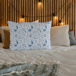 Vintage Retro Toile Pattern Cat Catnip White Blue Pillow Case