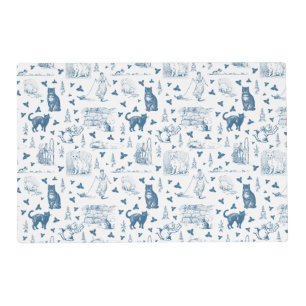 Vintage Retro Toile Pattern Cat Catnip White Blue Placemat