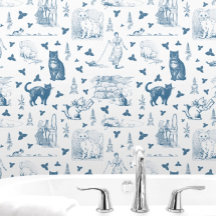 Vintage Retro Toile Pattern Cat Catnip White Blue