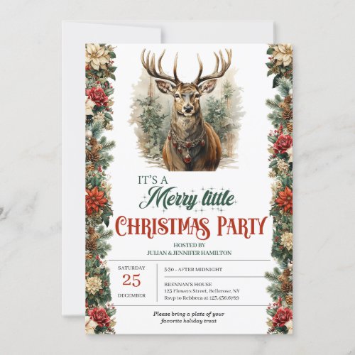 Vintage retro traditional Christmas reindeer Invitation