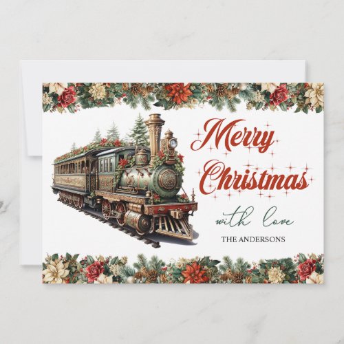 Vintage retro traditional classic Christmas train Holiday Card
