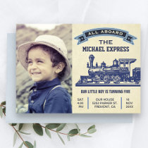 Vintage Retro Train Kids Birthday Party Invitation