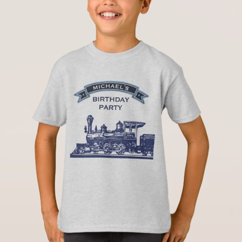Vintage Retro Train Kids Birthday Party T_Shirt